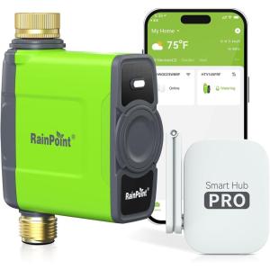 image:imageRAINPOINT WiFi Water Timer for Garden Hose WiFi Sprinkler Controller Smart Hose Timer Valve Automatic Drip Irrigation SystemRain Delay for GardenLawnYard Brass Inlet amp Outlet WiFi GatewayGreen