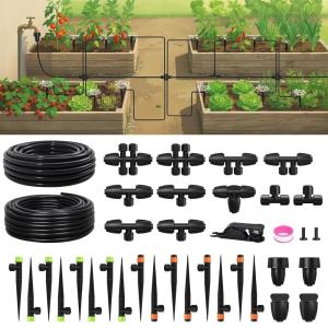 image:imageRAINPOINT Drip Irrigation System QuickConnect Garden Watering System Kit with Adjustable Sprinkler Emitters for Greenhouse Yard Lawn Raised Bed25FT Main Tube and 50FT 14 Irrigation Tubing