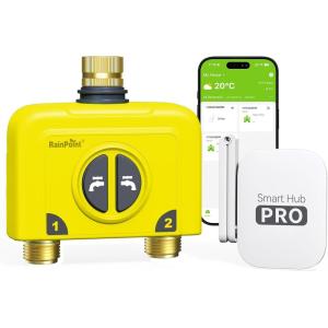image:imageRAINPOINT WiFi Water Timer for Garden Hose 2 Zone WiFi Sprinkler Controller Smart Hose Timer Valve Automatic Drip Irrigation SystemRain Delay for GardenYard Brass Inlet amp Outlet No GatewayYellow