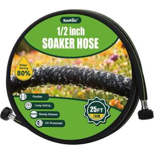 image:imageRAINPOINT 12 Soaker Hose 100ft for Garden Drip Irrigation Hose Water Seeper Soaker Hoses for Foundation Watering Save 80 Water for Vegetable Gardens Flower Beds Lawns Orchards BlackBlack