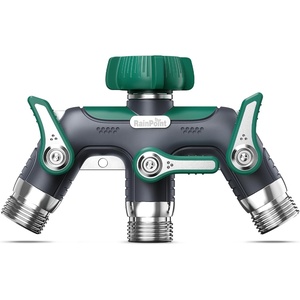 image:imageRAINPOINT 3 Way Hose Splitter 100 Metal Heavy Duty Garden Hose Splitter With 19 Extra Long Handle amp Individual Shut Off 34 Inch GHT Thread Water Hose Connector For Spigot Faucet OrangeDark Green