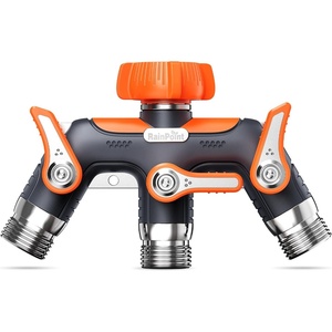 image:imageRAINPOINT 3 Way Hose Splitter 100 Metal Heavy Duty Garden Hose Splitter With 19 Extra Long Handle amp Individual Shut Off 34 Inch GHT Thread Water Hose Connector For Spigot Faucet OrangeOrange