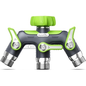 image:imageRAINPOINT 3 Way Hose Splitter 100 Metal Heavy Duty Garden Hose Splitter With 19 Extra Long Handle amp Individual Shut Off 34 Inch GHT Thread Water Hose Connector For Spigot Faucet OrangeGreen