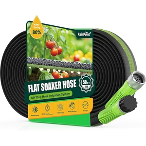 image:imageRAINPOINT 50FT Flat Soaker Hose Flexible amp Leakproof Drip Hose with Anodized Aluminum Fittings Double Layer 80 WaterSaving Gardening Irrigation Hose GreenGreen