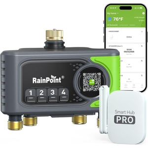 image:imageRAINPOINT 4 Zone WiFi Sprinkler Timer Without hub 2027 New Version for Garden Hose Outdoor Hose Water Timer with Brass Ports APP amp Voice Custom Irrigation ProgramsLime Green