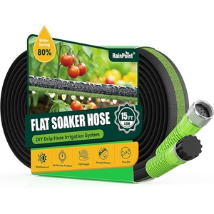 image:imageRAINPOINT 200FT Flat Soaker Hose for Garden 50FT x 4 Pack Flexible amp Leakproof Drip Hose with Anodized Aluminum Fittings Double Layer 80 WaterSaving Irrigation Hose GreenGreen