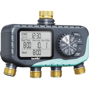 image:imageRAINPOINT Sprinkler Timer 4 Outlets Hose Timer with Brass Inlet with Rain DelayManualAutomatic Controller System Programmable Digital for Lawn Yard 4 Zone Baby Blue 4 OutletsBaby Blue